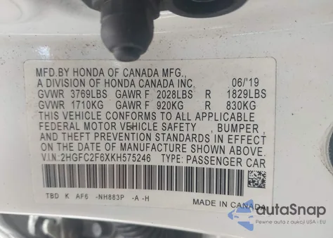 2019 Honda Civic Lx from USA, damaged, VIN 2HGFC2F6XKH575246